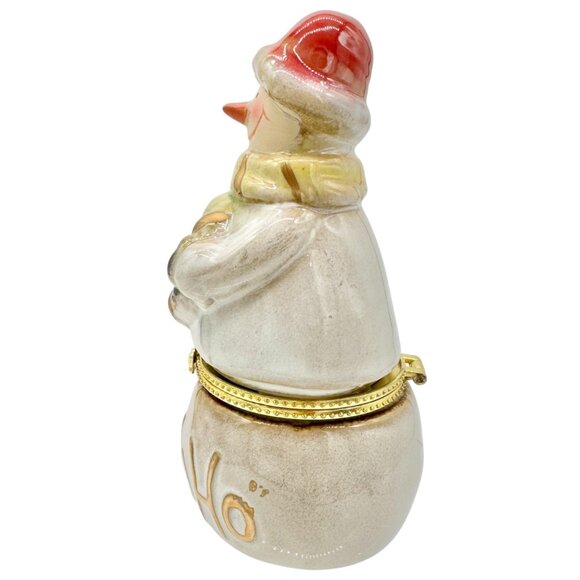 Snowman Limoges Trinket Box Porcelain Gold Accents Hinged Lid Ho Ho Ho Design - Picture 6 of 8